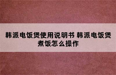 韩派电饭煲使用说明书 韩派电饭煲煮饭怎么操作